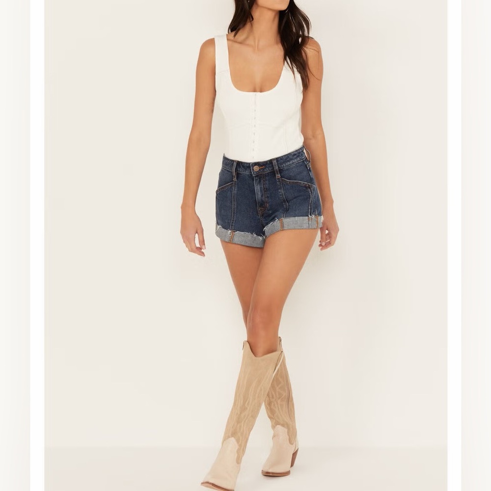 Shyanne Double Barrel Dark Wash Denim High Rise Shorts